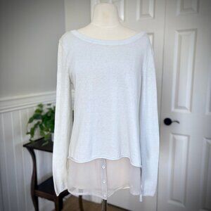 Subtle Luxury Layered Knit/Chiffon Sweater, S/M